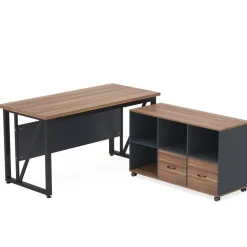 Discount Tribesigns L-Shaped Desk, 55" Executive Desk Computer Table and 43" File Cabinet