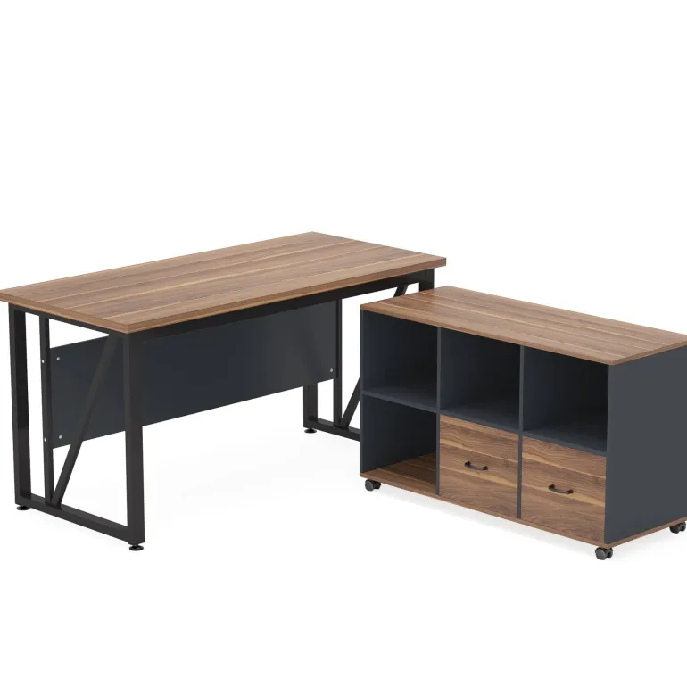Discount Tribesigns L-Shaped Desk, 55" Executive Desk Computer Table and 43" File Cabinet