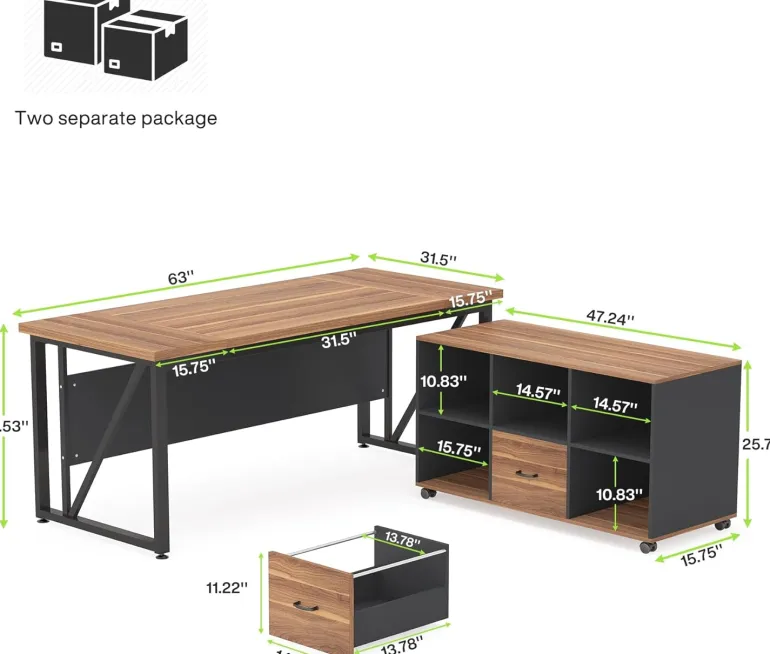 Discount Tribesigns L-Shaped Desk, 55" Executive Desk Computer Table and 43" File Cabinet