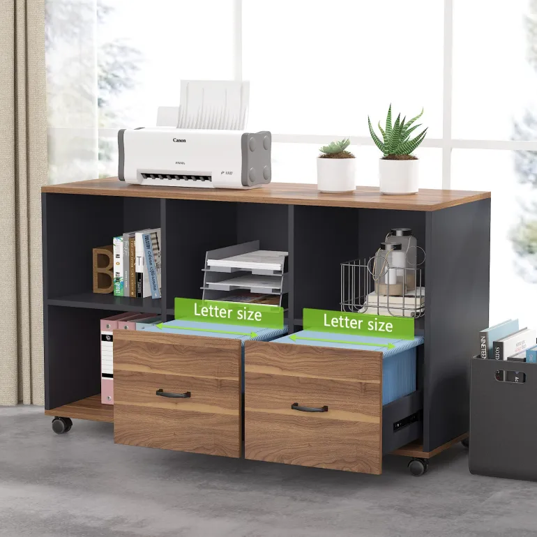 Discount Tribesigns L-Shaped Desk, 55" Executive Desk Computer Table and 43" File Cabinet