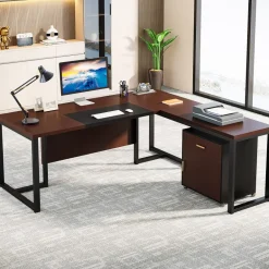 Online Tribesigns L-Shaped Desk, 70.8’’ Executive Desk with Mobile File Cabinet