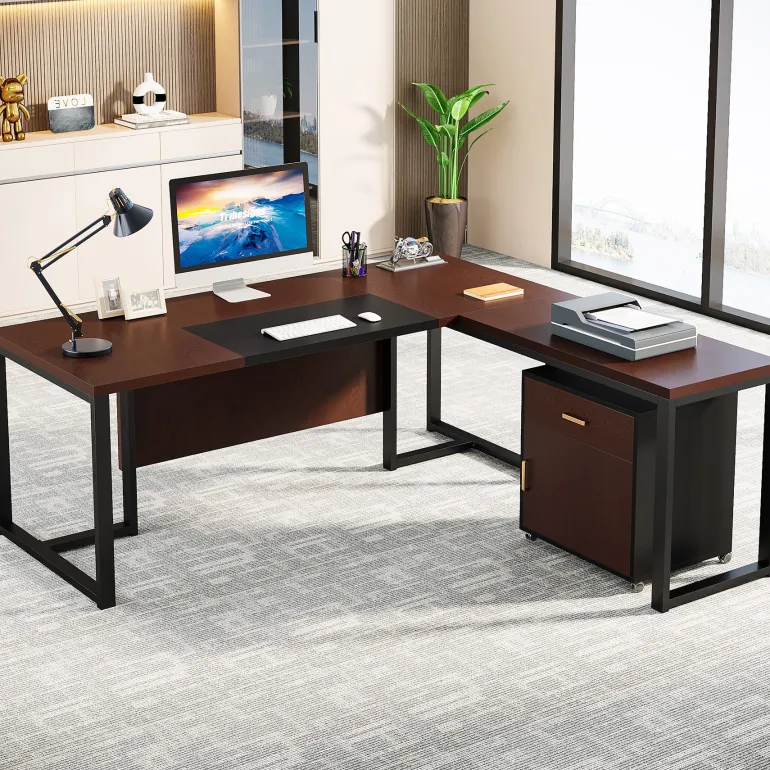 Online Tribesigns L-Shaped Desk, 70.8’’ Executive Desk with Mobile File Cabinet