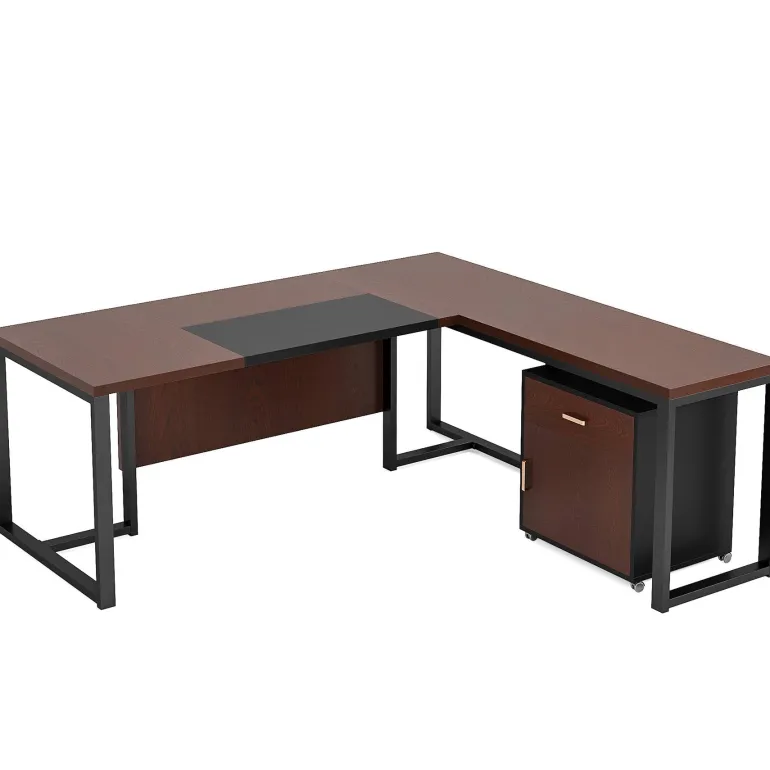 Online Tribesigns L-Shaped Desk, 70.8’’ Executive Desk with Mobile File Cabinet