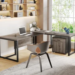 Online Tribesigns L-Shaped Desk, 70.8’’ Executive Desk with Mobile File Cabinet