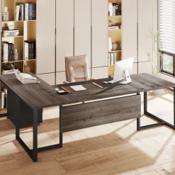 Online Tribesigns L-Shaped Desk, 70.8’’ Executive Desk with Mobile File Cabinet