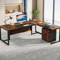 Online Tribesigns L-Shaped Desk, 70.8’’ Executive Desk with Mobile File Cabinet