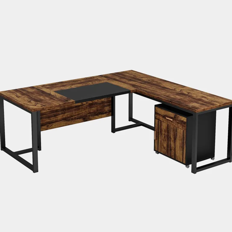 Online Tribesigns L-Shaped Desk, 70.8’’ Executive Desk with Mobile File Cabinet
