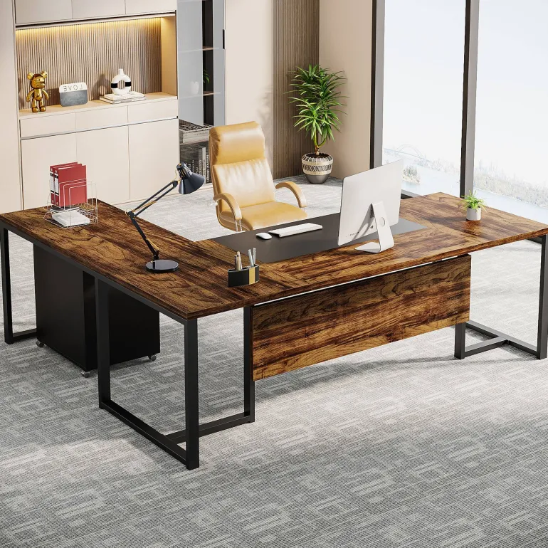 Online Tribesigns L-Shaped Desk, 70.8’’ Executive Desk with Mobile File Cabinet