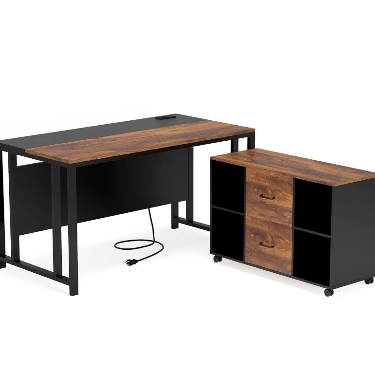 Clearance Tribesigns L-Shaped Desk, 55" Office Desk with 40" Mobile File Cabinet