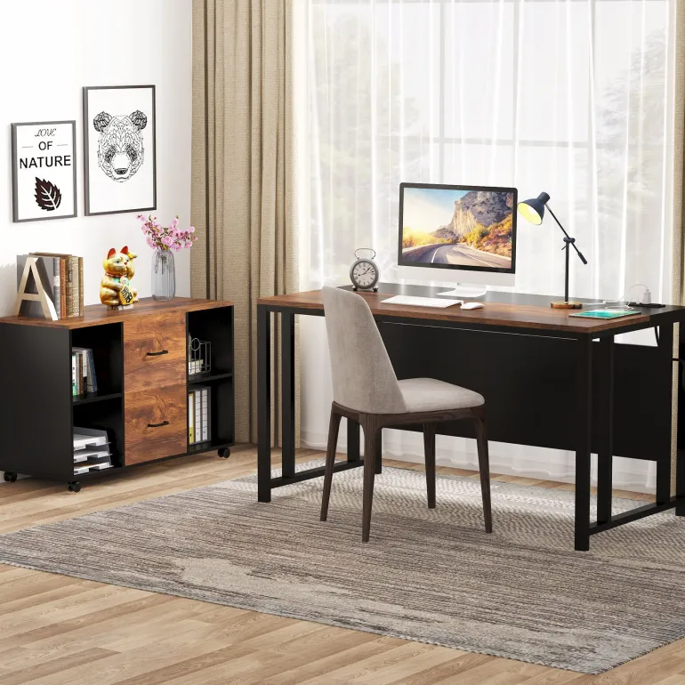 Clearance Tribesigns L-Shaped Desk, 55" Office Desk with 40" Mobile File Cabinet