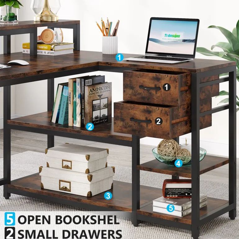 Flash Sale Tribesigns L-Shaped Desk, Industrial Corner Desk with Drawer & Storage Shelves