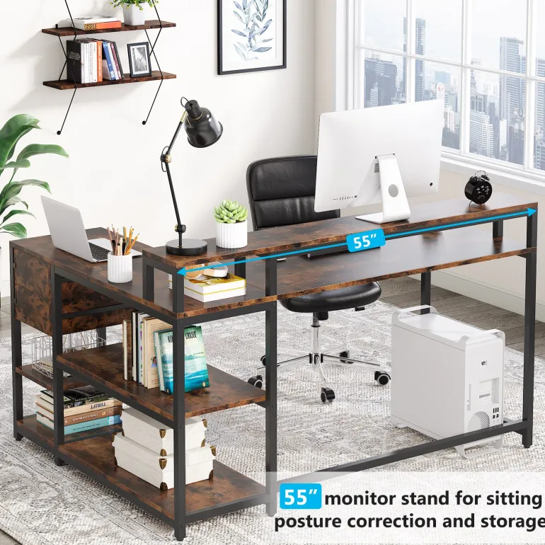 Flash Sale Tribesigns L-Shaped Desk, Industrial Corner Desk with Drawer & Storage Shelves