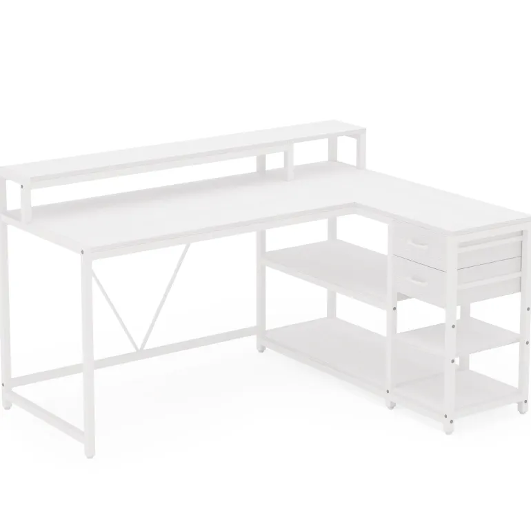 Flash Sale Tribesigns L-Shaped Desk, Industrial Corner Desk with Drawer & Storage Shelves