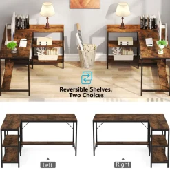 Shop Tribesigns L-Shaped Desk, Reversible Corner Computer Desk with Storage Shelves
