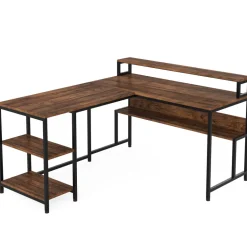 Discount Tribesigns L-Shaped Desk, Reversible Corner Desk with Shelves & Monitor Stand