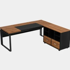 Discount Tribesigns L-Shaped Executive Desk, 63" Computer Desk with Mobile File Cabinet