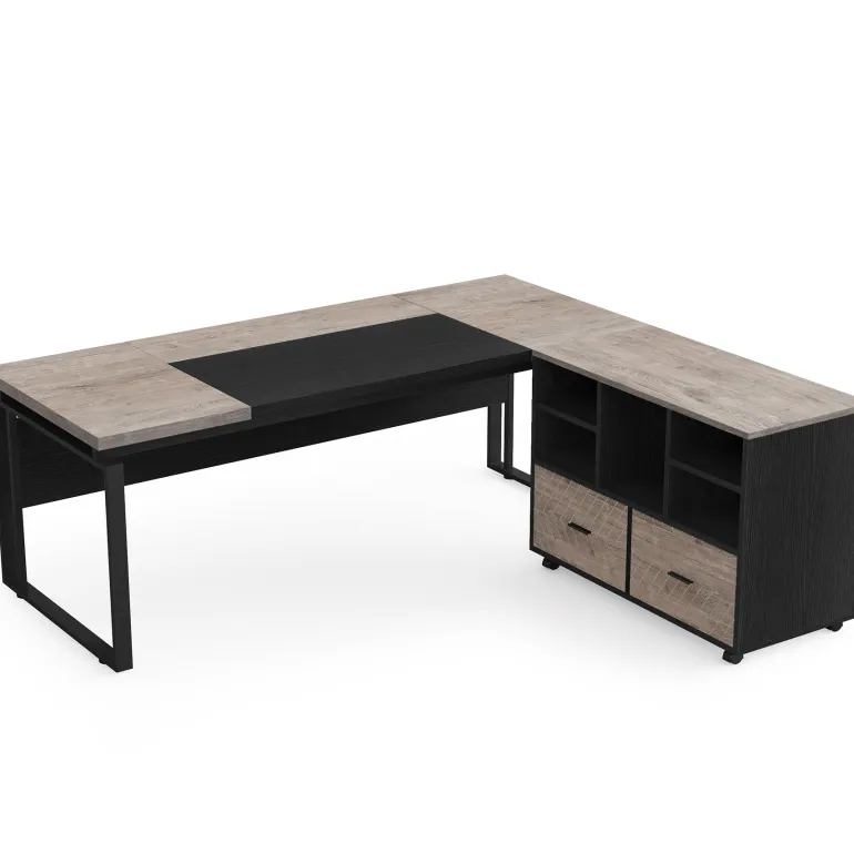 Discount Tribesigns L-Shaped Executive Desk, 63" Computer Desk with Mobile File Cabinet
