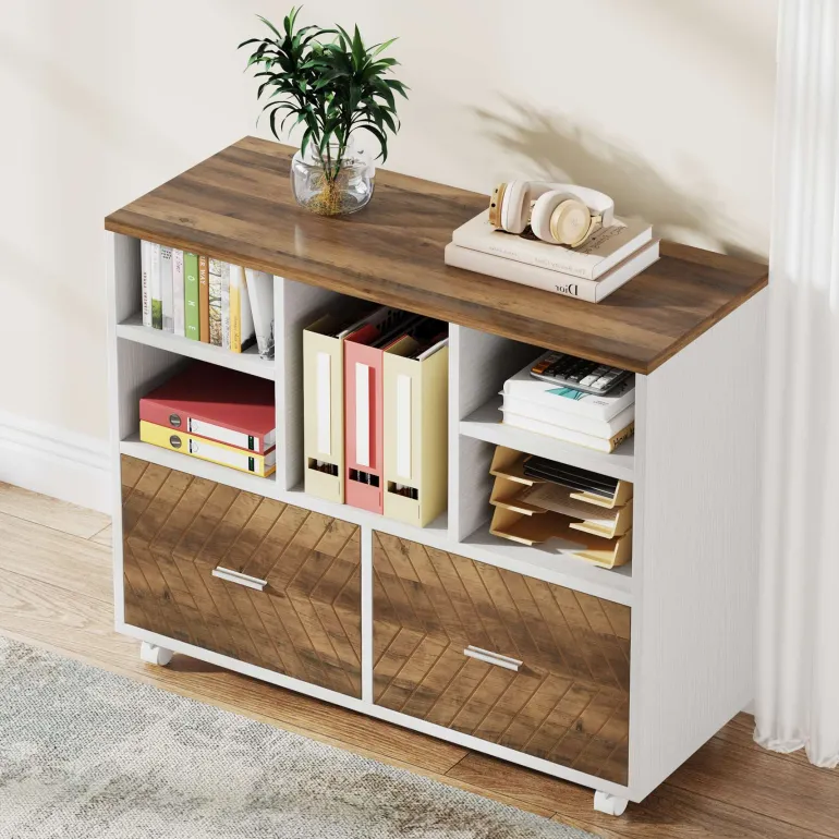 Discount Tribesigns L-Shaped Executive Desk, 63" Computer Desk with Mobile File Cabinet