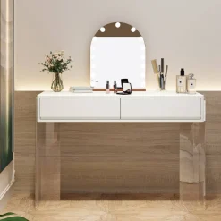 Best Tribesigns Makeup Vanity, 38" Makeup Dressing Table with 2 Drawers & Acrylic Legs(Without Mirror)