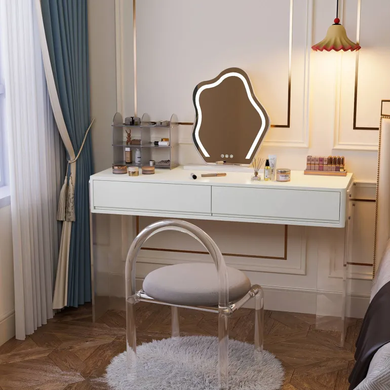 Best Tribesigns Makeup Vanity, 38" Makeup Dressing Table with 2 Drawers & Acrylic Legs(Without Mirror)