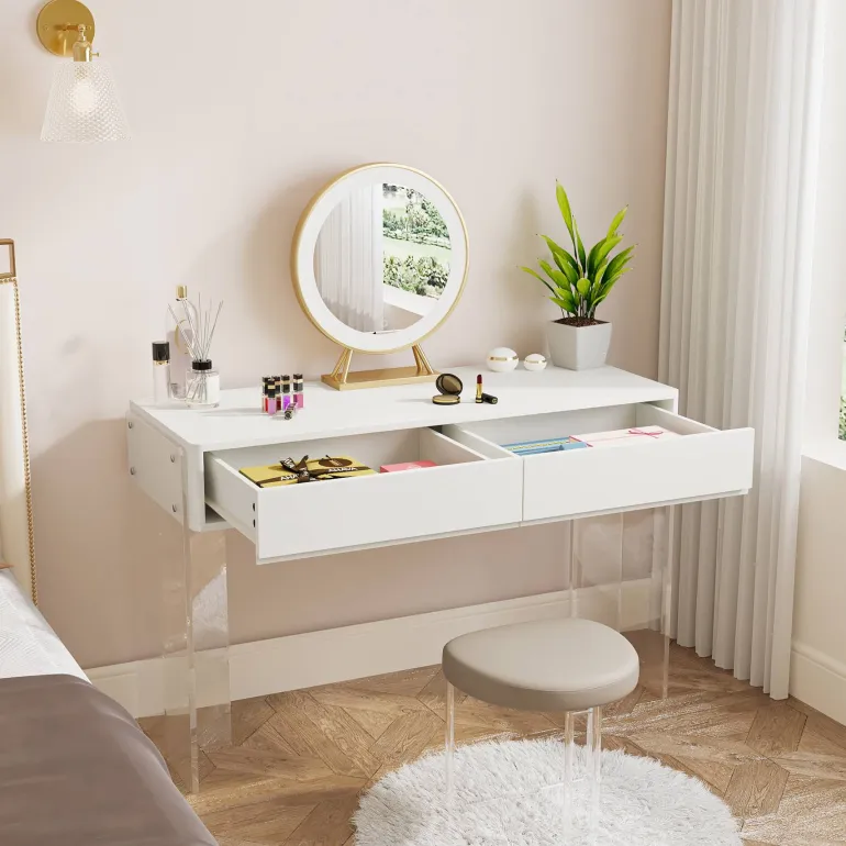 Best Tribesigns Makeup Vanity, 38" Makeup Dressing Table with 2 Drawers & Acrylic Legs(Without Mirror)