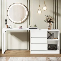 Outlet Tribesigns Makeup Vanity, Dressing Table With 3 Drawers And Storage Shelves