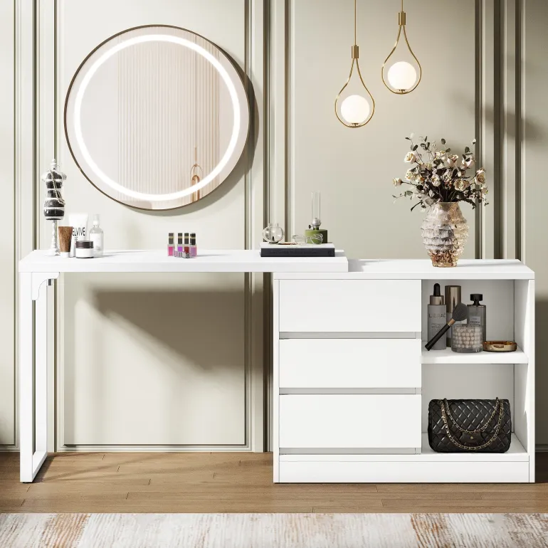 Outlet Tribesigns Makeup Vanity, Dressing Table With 3 Drawers And Storage Shelves