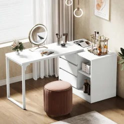 Outlet Tribesigns Makeup Vanity, Dressing Table With 3 Drawers And Storage Shelves