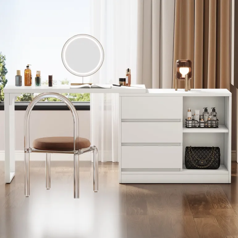 Outlet Tribesigns Makeup Vanity, Dressing Table With 3 Drawers And Storage Shelves