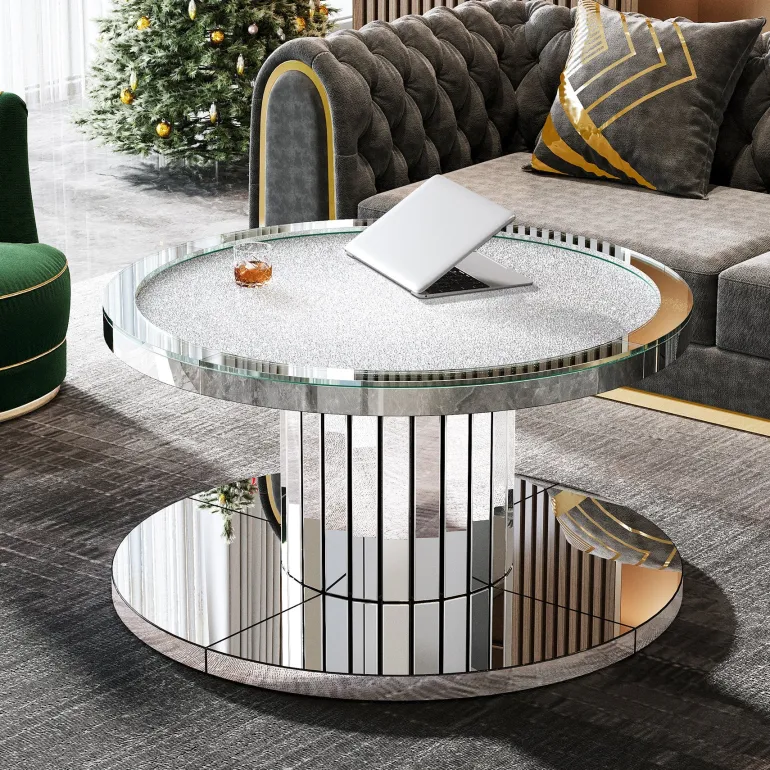 Clearance Tribesigns Mirrored Coffee Table, 29.5" Center Table 2 - Tier Snack Table