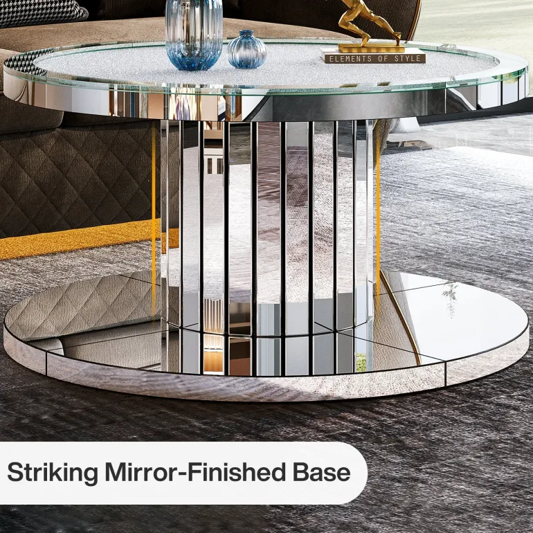 Clearance Tribesigns Mirrored Coffee Table, 29.5" Center Table 2 - Tier Snack Table