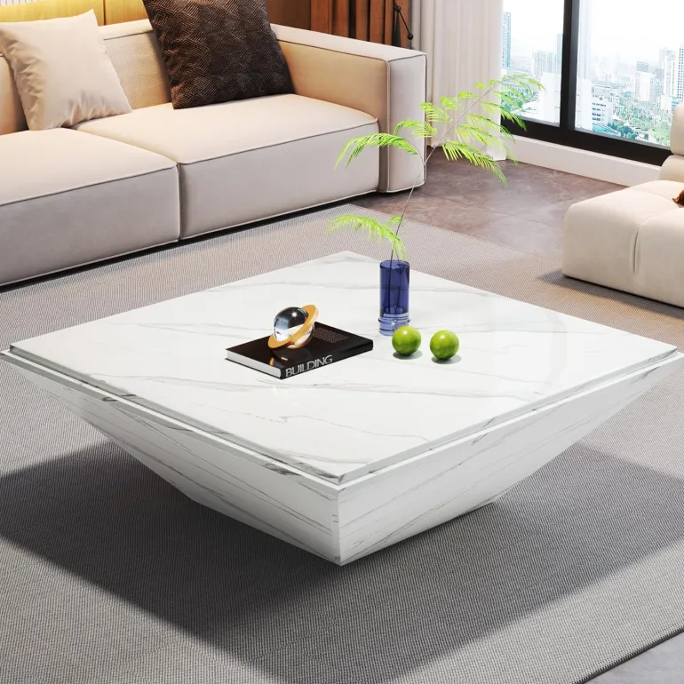 Store Tribesigns Modern Coffee Table, 35.43" Center Table with Faux Marble Top