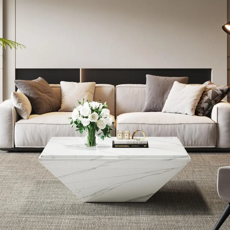 Store Tribesigns Modern Coffee Table, 35.43" Center Table with Faux Marble Top