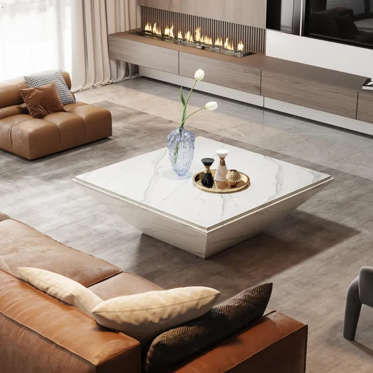 Store Tribesigns Modern Coffee Table, 35.43" Center Table with Faux Marble Top