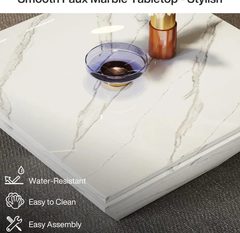 Store Tribesigns Modern Coffee Table, 35.43" Center Table with Faux Marble Top