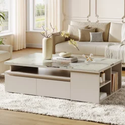 Shop Tribesigns Modern Coffee Table, Extendable Tabletop Center Table with 4 Drawers & Storage Shelf