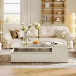 Shop Tribesigns Modern Coffee Table, Extendable Tabletop Center Table with 4 Drawers & Storage Shelf