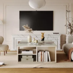 Shop Tribesigns Modern Coffee Table, Extendable Tabletop Center Table with 4 Drawers & Storage Shelf
