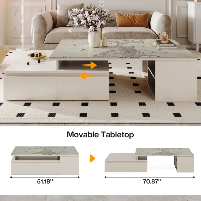 Shop Tribesigns Modern Coffee Table, Extendable Tabletop Center Table with 4 Drawers & Storage Shelf