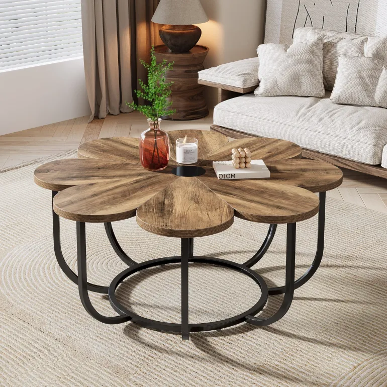 Outlet Tribesigns Modern Coffee Table, Flower - Shaped Center Table with Faux Marble Tabletop
