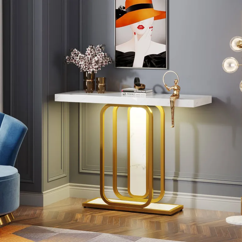 Flash Sale Tribesigns Modern Console Table, 41" Faux Marble Sofa Table with LED Lights
