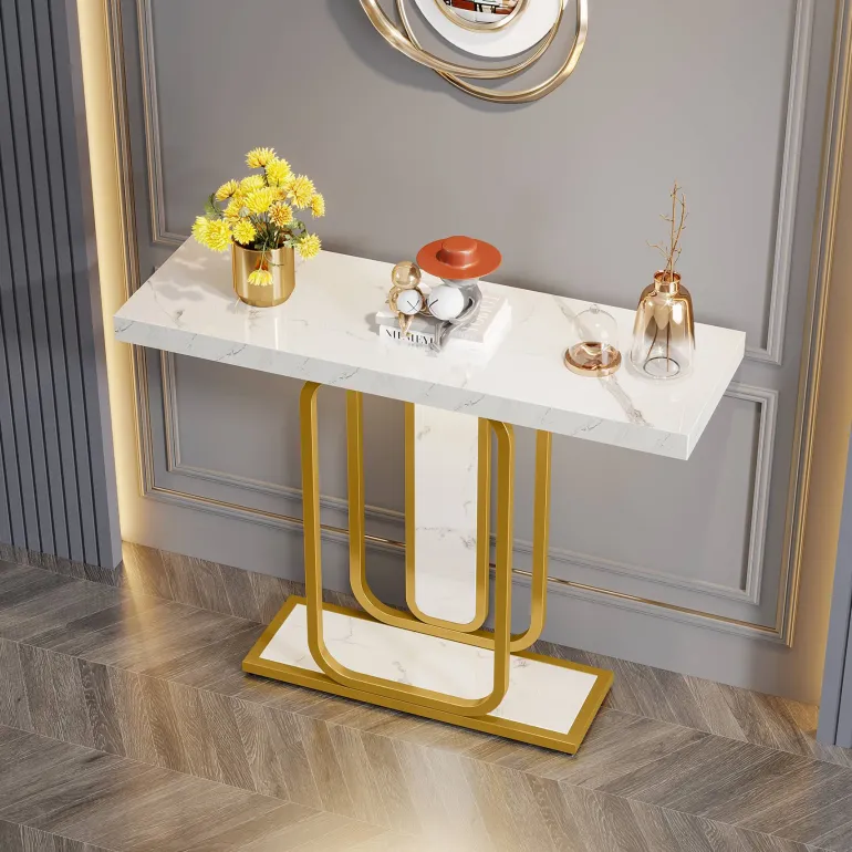 Flash Sale Tribesigns Modern Console Table, 41" Faux Marble Sofa Table with LED Lights
