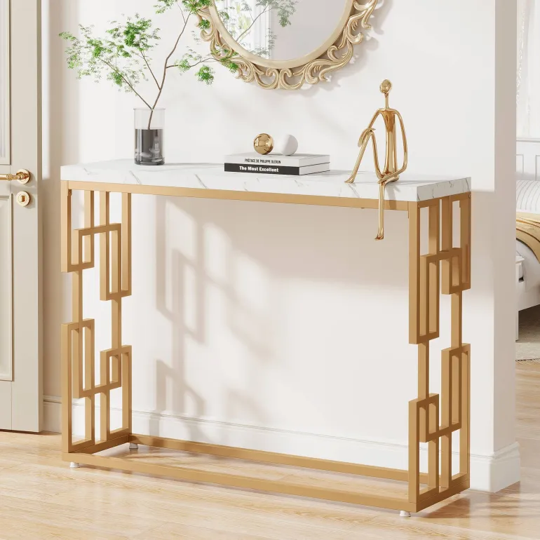 Fashion Tribesigns Modern Console Table, 42.5" Sofa Foyer Table with Faux Marble Tabletop