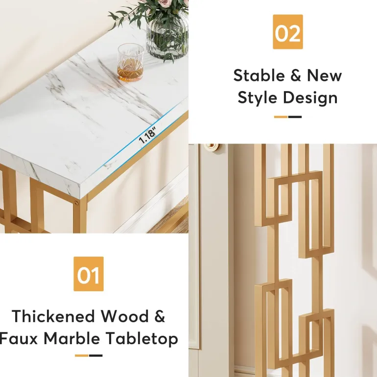 Fashion Tribesigns Modern Console Table, 42.5" Sofa Foyer Table with Faux Marble Tabletop