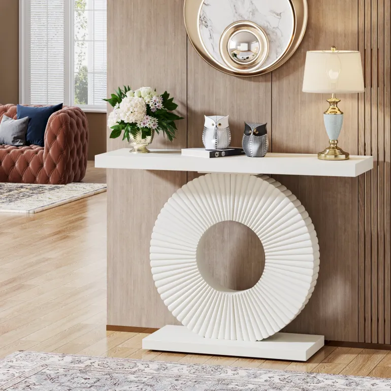 Clearance Tribesigns Modern Console Table 40" Wood Sofa Table with Geometric Base