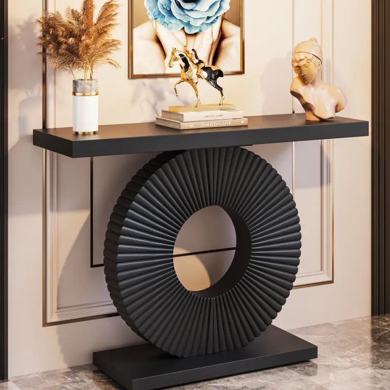 Clearance Tribesigns Modern Console Table 40" Wood Sofa Table with Geometric Base