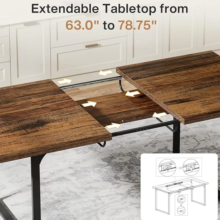 Cheap Tribesigns Modern Dining Table, 63" - 78" Extendable Kitchen Table for 6 - 8