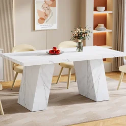 Cheap Tribesigns Modern Dining Table, 63" Faux Marble Kitchen Dinner Table for 4 - 6