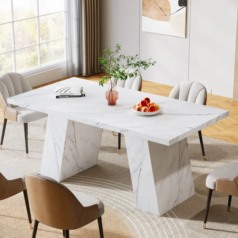 Cheap Tribesigns Modern Dining Table, 63" Faux Marble Kitchen Dinner Table for 4 - 6