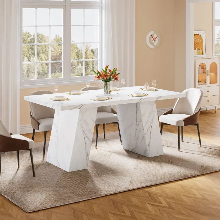 Cheap Tribesigns Modern Dining Table, 63" Faux Marble Kitchen Dinner Table for 4 - 6